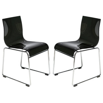 LeisureMod Lima Lucite Acrylic Dining Side Chairs, Set of 2, Black