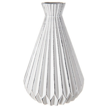 Ceramic Vase with Spike Pattern and Trumpet Mouth Design Matte White Finish
