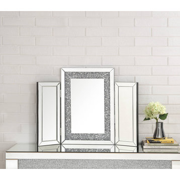 Noralie Mirror With LED, Mirrored and Faux Diamonds