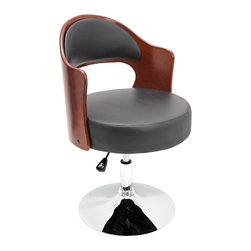 LumiSource - Cello Black Faux Leather Adjustable Cherry Accent Chair - Bar Stools And Counter Stools