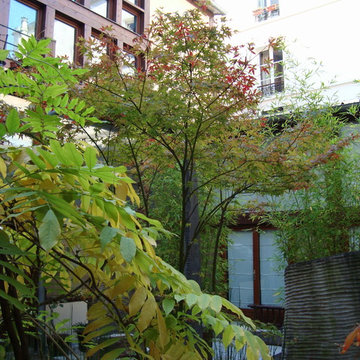 Ateliers en bois et jardin intérieur