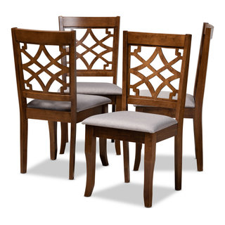 Mael Modern Grey Upholstered Brown Finished Wood 4-Piece Dining Chair ...