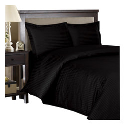 Royal Tradition - 100% Cotton 600TC Striped Duvet Cover Set, Black, King/Cal King - Duvet Covers And Duvet Sets