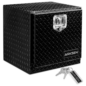 ARKSEN Heavy Duty Aluminum Diamond Plate Tool Box, Black, 18"