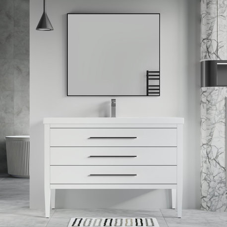 Grace Bathroom Vanity, White With Black Trim, 48", Single Sink, Freestanding