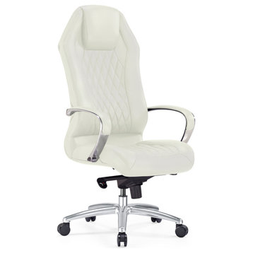 Modern Ergonomic Sterling Leather Executive Chair with Aluminum Base, White
