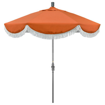 7.5' Gray Surfside Patio Umbrella With Ribs and White Fringe, Melon