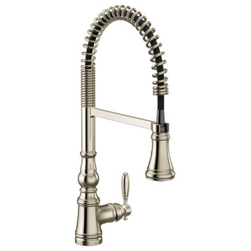 Moen Weymouth 1H Pre-Rinse Pulldown Kitchen Faucet Polished Nickel, S73104NL