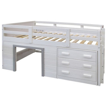 Donco Kids Sweet Dreams Twin Solid Wood Low Loft Bed in White and Gray