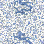 SCALAMANDRE - Chi'En Dragon Linen Print, Hyacinth Blue - COTTON / COTTON BLEND
