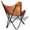 vidaXL Chair Living Room Chair with Powder Coated Iron Frame Brown Real Leather