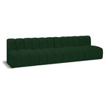Meridian Furniture - Arc Boucle Fabric Upholstered 4-Pc. Modular Sofa, Green - Give your living room or den the perfect blend of style and versatility with this Arc boucle fabric curved modular Sectional. Part of the Arc modular furniture collection, this Sectional comes upholstered in rich green boucle fabric and features deep channel tufting that adds a touch of luxury while enhancing comfort and support. A seamless combination of form and function, this chair can be used with other Arc pieces to create a myriad of configurations in your well-curated room.