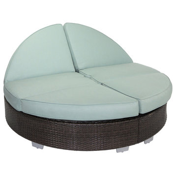 Signature Round Double Chaise With Sunbrella Cushions, Espresso Brown, Spectrum