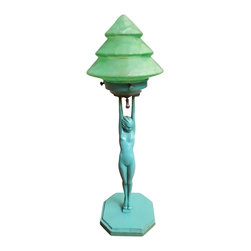 1920s Frankart L210 Nude Sculptural Table Lamp With Stepped Shade - Desk Lamps