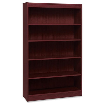 Lorell Panel End Hardwood Veneer Bookcase, 5-Shelf, Mahogany