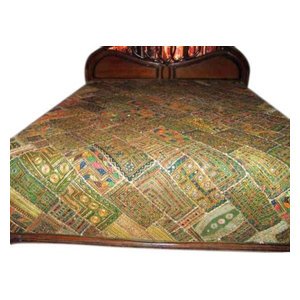 Mogul Interior - India Bedding Decorative Handmade Embroidered Kutch Bedspread Bed Cover - Quilts And Quilt Sets