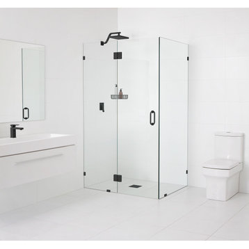 78"x60"x36" Frameless 90 Degree Shower Enclosure Glass Hinge, Matte Black