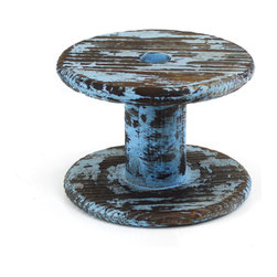 Shea's Wildflower - Vintage Wood Spool, Small, 8"x8"x6", Blue Washed - Wreaths And Garlands