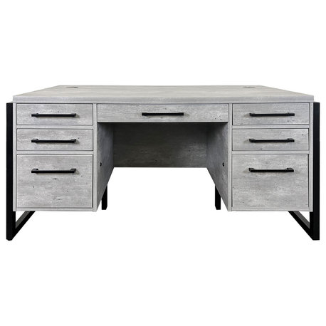 Modern Wood Laminate Double Pedestal Executive Desk, Concrete Gray