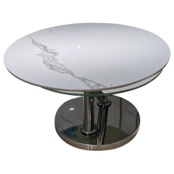Motion Coffee Table,one ceramic top, one clear glass top