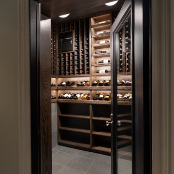 Custom Temperature-Controlled Wine Cellar with Dark Oak Racking | Chicago