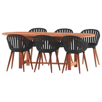 Amazonia Franco 7 Piece Outdoor Oval Extendable Dining Set With Black Chairs