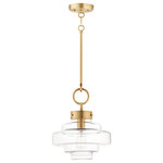 Maxim Lighting International - Harbor 1-Light Pendant, Satin Brass - A sizable layered glass oscillates depth and is supported by three industrial set screws for support. Available as a pendant or flush mount, the pendant also features an oversized ring to evoking nautical vibes while remaining minimalist in its design. Available in Satin Brass, Satin Nickel, or Matte Black, pair the clear glass shades with a vintage filament lamps to complete the look.