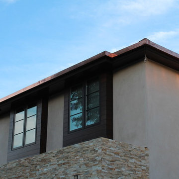 sectional 4x5 Box Gutters, 16 ounce Copper, Modern Home in Manhattan Beach, CA.