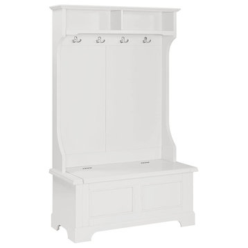 Transitional Hall Tree, 2 Open Compartments & Bench With Hidden Storage, White
