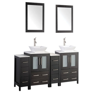 72" dbl sink vanity set, ceramic top, soft close, drawers, Espresso, VA3124-72E