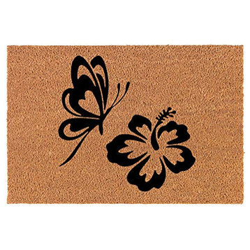 Coir Doormat Butterfly and Hibiscus (24" x 16" Small)