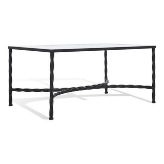 Modern Coffee Table, Metal Frame With Twisted Curved Support & Glass ...