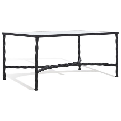 Modern Coffee Table, Metal Frame With Twisted Curved Support & Glass Support