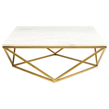 Nuevo Jasmine Square Marble Top Coffee Table in Gold and White