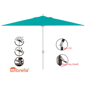 10'x6.5' Rectangular Auto Tilt Market Umbrella, White Frame, Sunbrella, Aruba