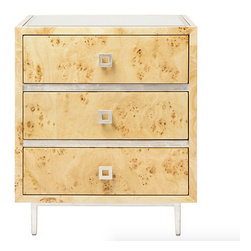 Worlds Away Hyde 3 Drawer Burl/Silver Nightstand - Nightstands And Bedside Tables