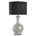 StyleCraft Home Collection - Niki Table Lamp, White Mercury Glass, Black Silk - With a body made from glass, acrylic and crystal, the Niki table lamp is truly one-of-a-kind. A white mercury, glass style finish goes over the body while the hardback shade is made from black fabric. It also include all silver hardware, including a silver metal turn knob. This is one fixture that will catch your eye every time you walk into the family room.