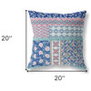 20"X20" Blue And Pink Microsuede Patchwork Zippered Pillow