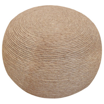 Ellie Round Pouf in Beige Wool With Polyester Filling