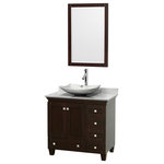 Wyndham Collection - Acclaim 36" Espresso Single Vanity, Carrara Marble Top, Arista Sink, 24" - Sublimely linking traditional and modern design aesthetics, and part of the exclusive Wyndham Collection Designer Series by Christopher Grubb, the Acclaim Vanity is at home in almost every bathroom decor. This solid oak vanity blends the simple lines of traditional design with modern elements like beautiful overmount sinks and brushed chrome hardware, resulting in a timeless piece of bathroom furniture. The Acclaim is available with a White Carrara or Ivory marble counter, a choice of sinks, and matching Mrrs. Featuring soft close door hinges and drawer glides, you'll never hear a noisy door again! Meticulously finished with brushed chrome hardware, the attention to detail on this beautiful vanity is second to none and is sure to be envy of your friends and neighbors