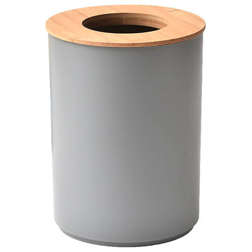 Gray Bathroom Trash Can PADANG Bamboo Top 1.3 Gal- 5 Liters