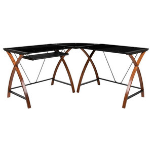 Flash Furniture Glass L Shape Desk With Pull Out Keyboard Tray