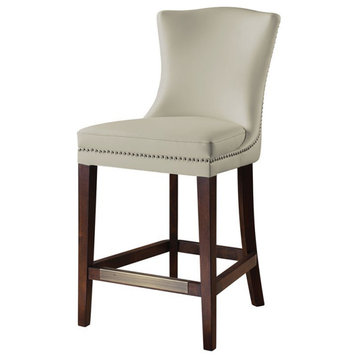 Bowery Hill 26" Faux Leather Counter Stool in Cream and Walnut