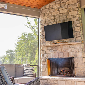 Screen Room Deck with Corner Fireplace