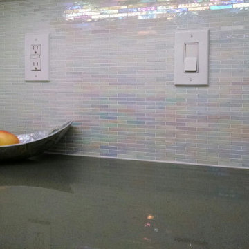 Iridescent Pearl White Stained Glass Tile Kitchen Backsplash
