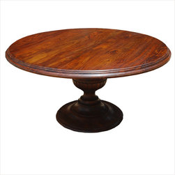 Rustic Solid Wood 60" Round Pedestal Dining Table - Dining Tables