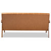 Nikko Mid-century Modern Tan Faux Leather and Walnut Brown Sofa