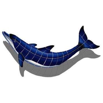 Blue Dolphin B Ceramic Swimming Pool Mosaic 54"x25" with shadow