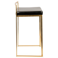 Lumisource Fuji Counter Stool, Gold With Black Faux Leather, Set of 2