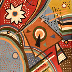 Kashmir Designs - Kandinsky Tapestry 5ft x 7ft Point of Life Wall Hanging Abstract Rug Carpet Wool - This modern accent wall art / tapestry / rug is hand embroidered by the finest artisans and design inspired by the works of Wassily Kandinsky. These wall art / tapestry / rugs can be used to decorate the walls of your homes or to spice up the decor.